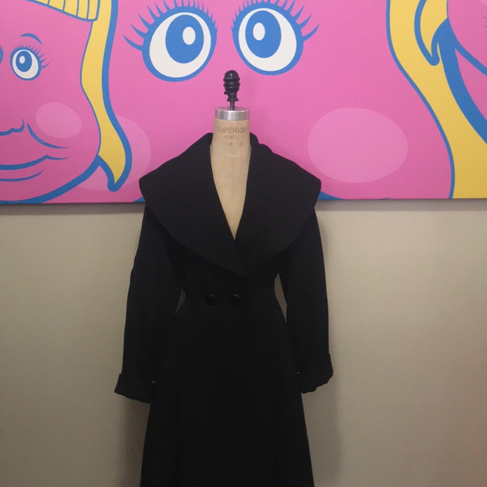 Vintage Black Wool Coat 1950s Princess Style